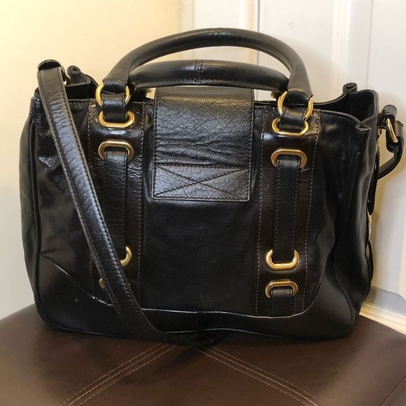 MARC JACOBS Black Italian Leather Grommet Accent Top Handle Crossbody Satchel - Picture 2 of 16